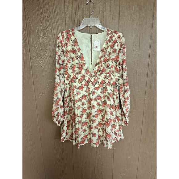 NWT Free People‎ Women's Keep You Smocked Mini Dress Long Sleeve Fall Floral - Picture 1 of 7